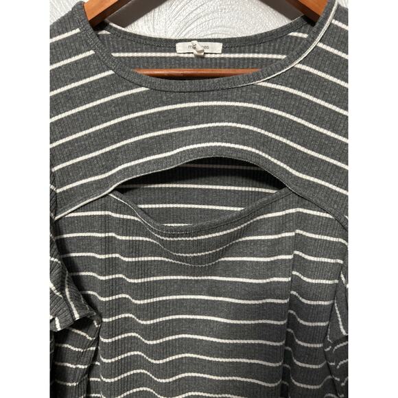 Maurices Ribbed Top Gray White Striped Cutout Peekaboo Ruched Long Sleeve 1X - Picture 4 of 11